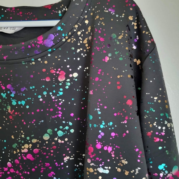 Studio Untold Womens Pullover Sweatshirt 24/26 Rainbow Metallic Paint Splatter - Picture 3 of 13